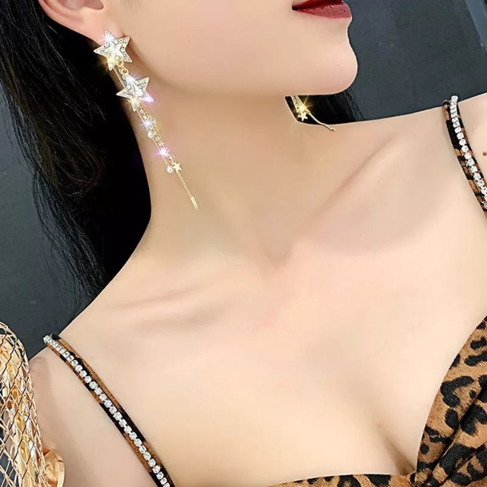 🌺Shiny Star Long Tassel crystal Drop earring - Picture 5 of 16